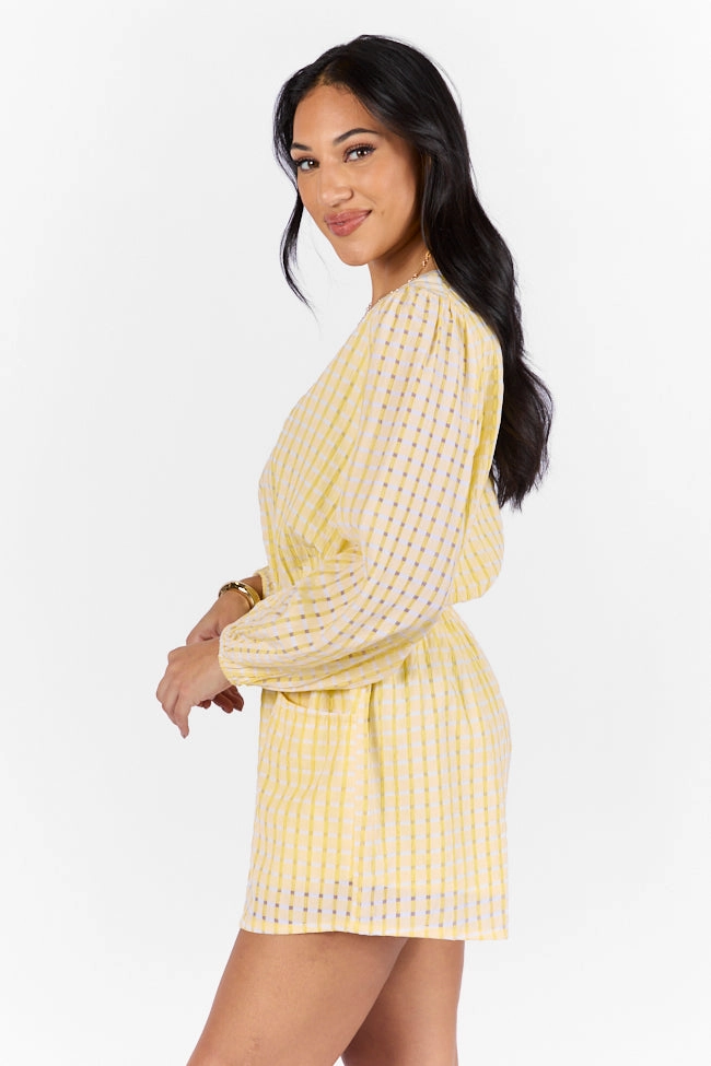 Set On You Yellow Gingham Long Sleeve Romper FINAL SALE Flattering Layers