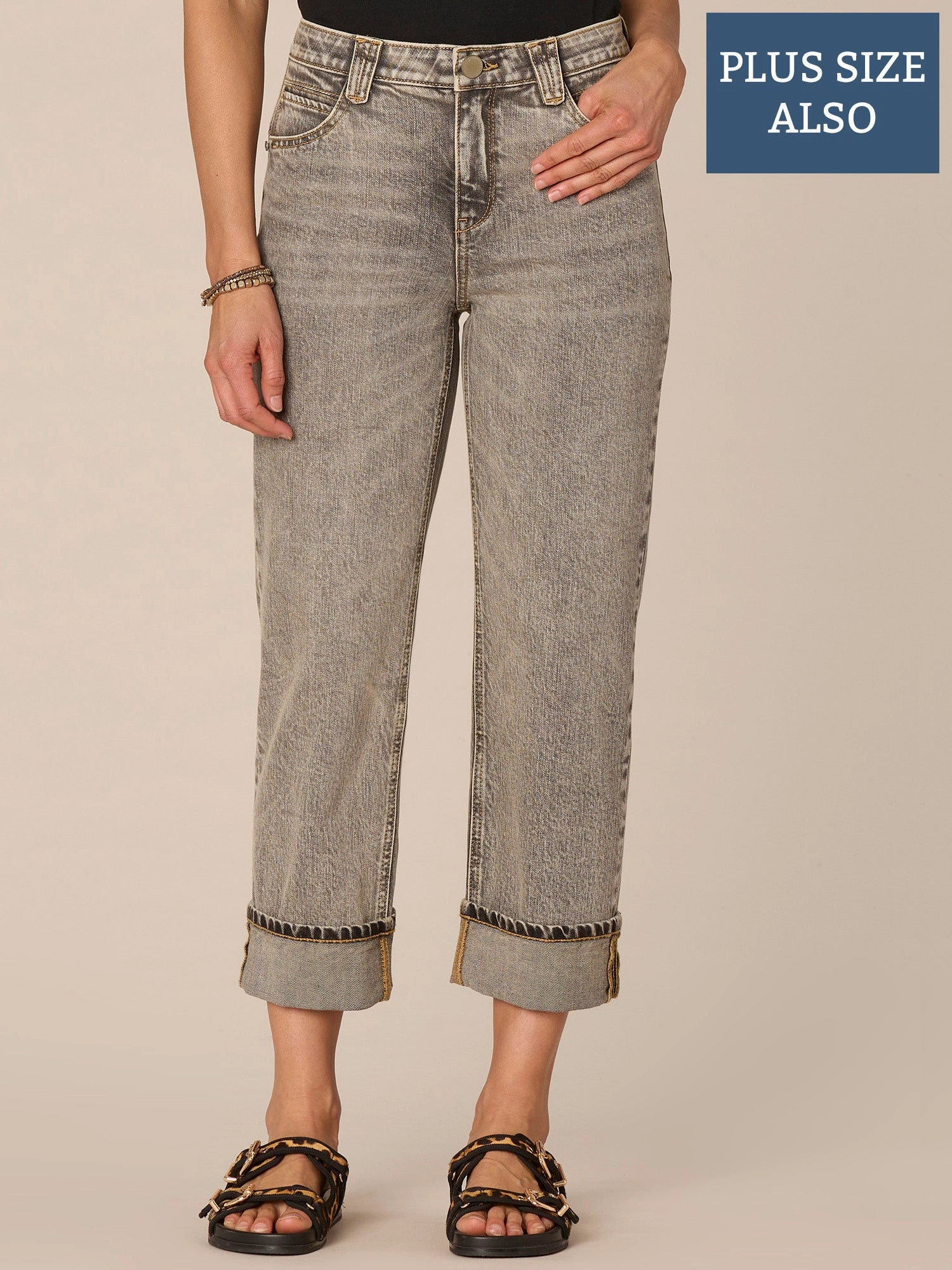 light feel "Ab"solution High Rise Round Up Cropped Plus Size Boyfriend Jeans