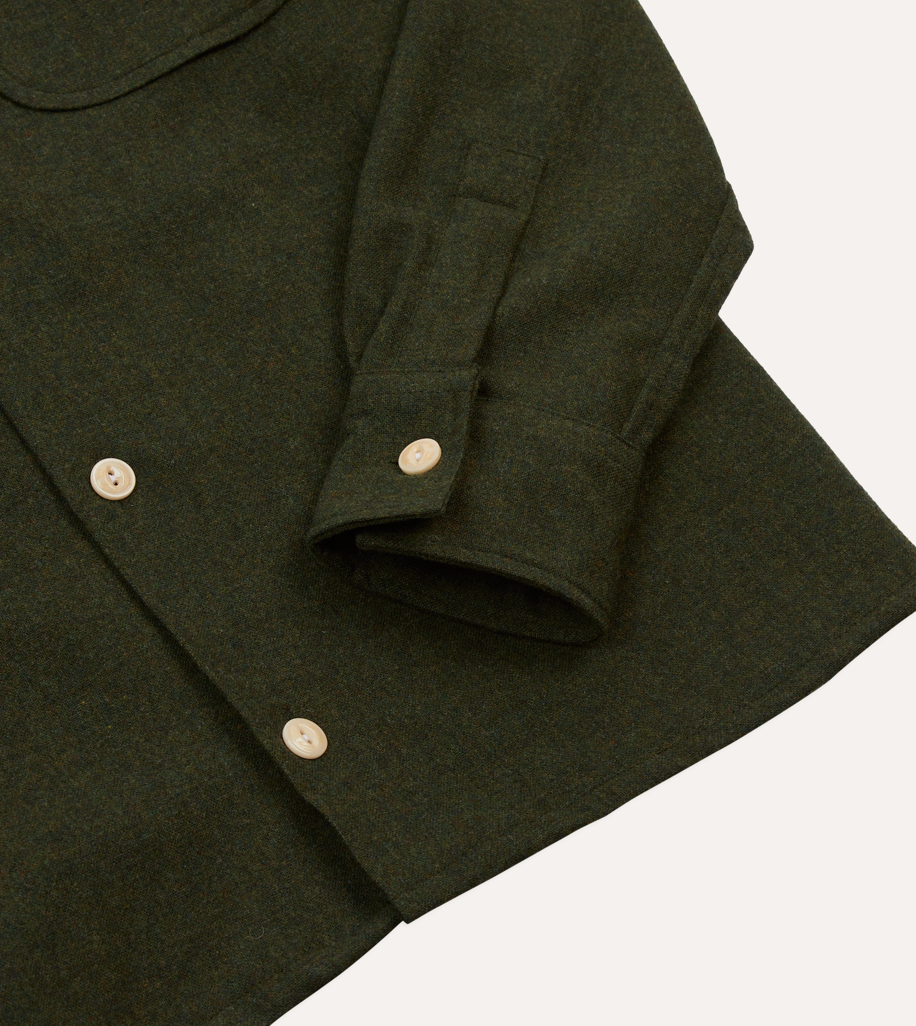 Pastel Shade Dark Green Wool Two-Pocket Camp Collar Work Shirt