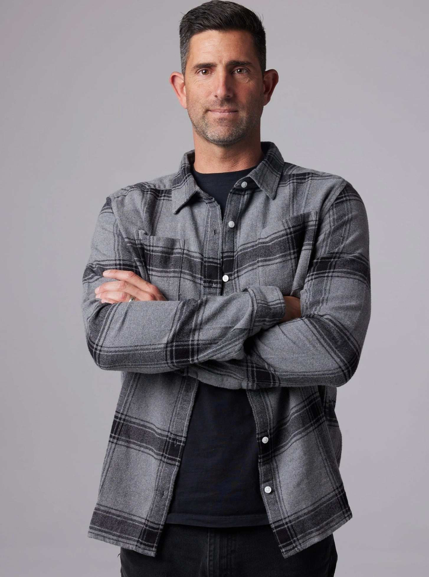 Shiloh Unisex Flannel - Grey WrinkleFree Weaving Stretch Comfort