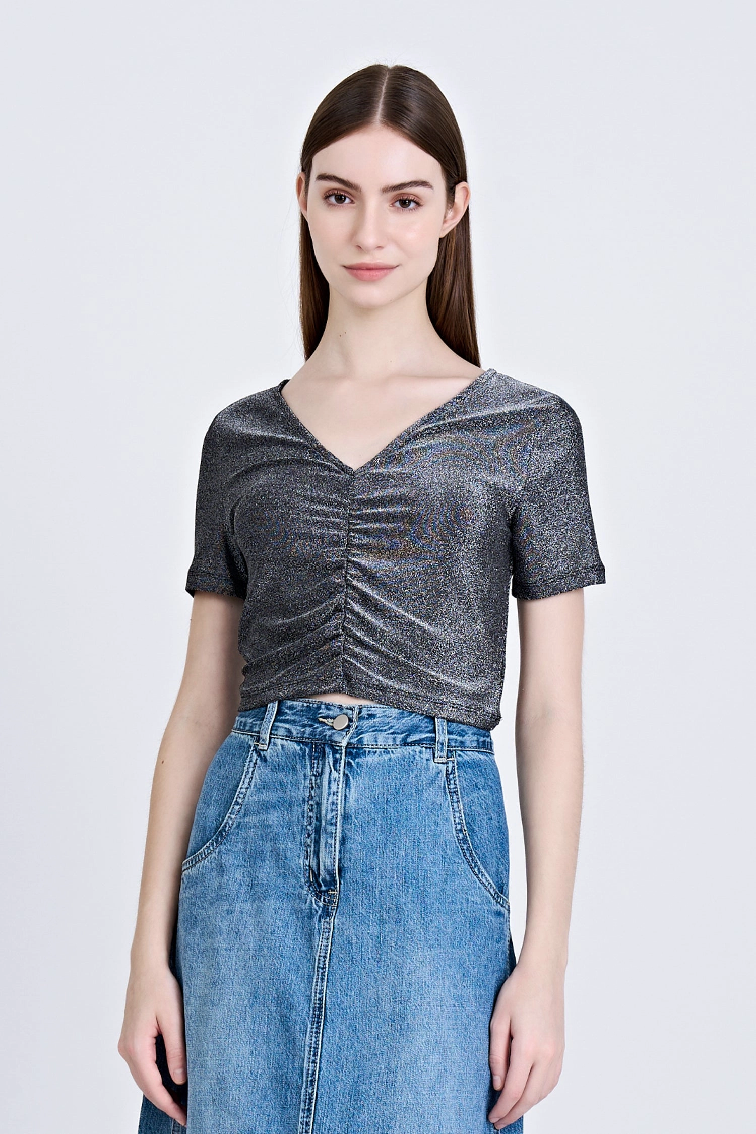 Travel Comfort Style Shimmer Ruche Tee - Shimmer Black [AT]