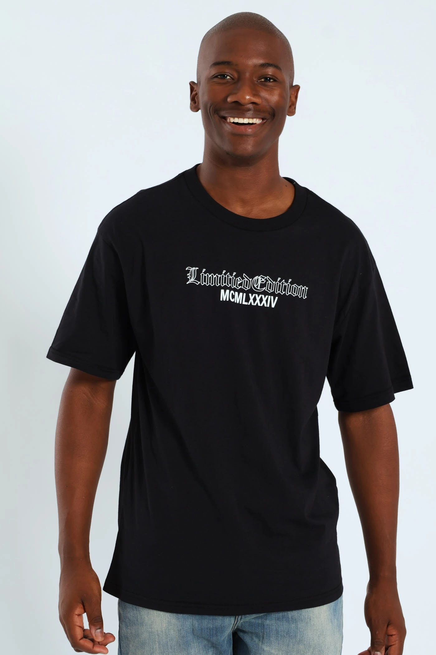 Short Sleeve Back Print Tee - Black Stretchable