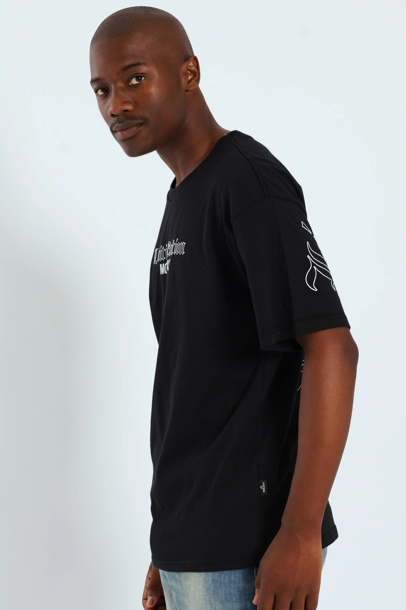 Short Sleeve Back Print Tee - Black Sporty Layer Look