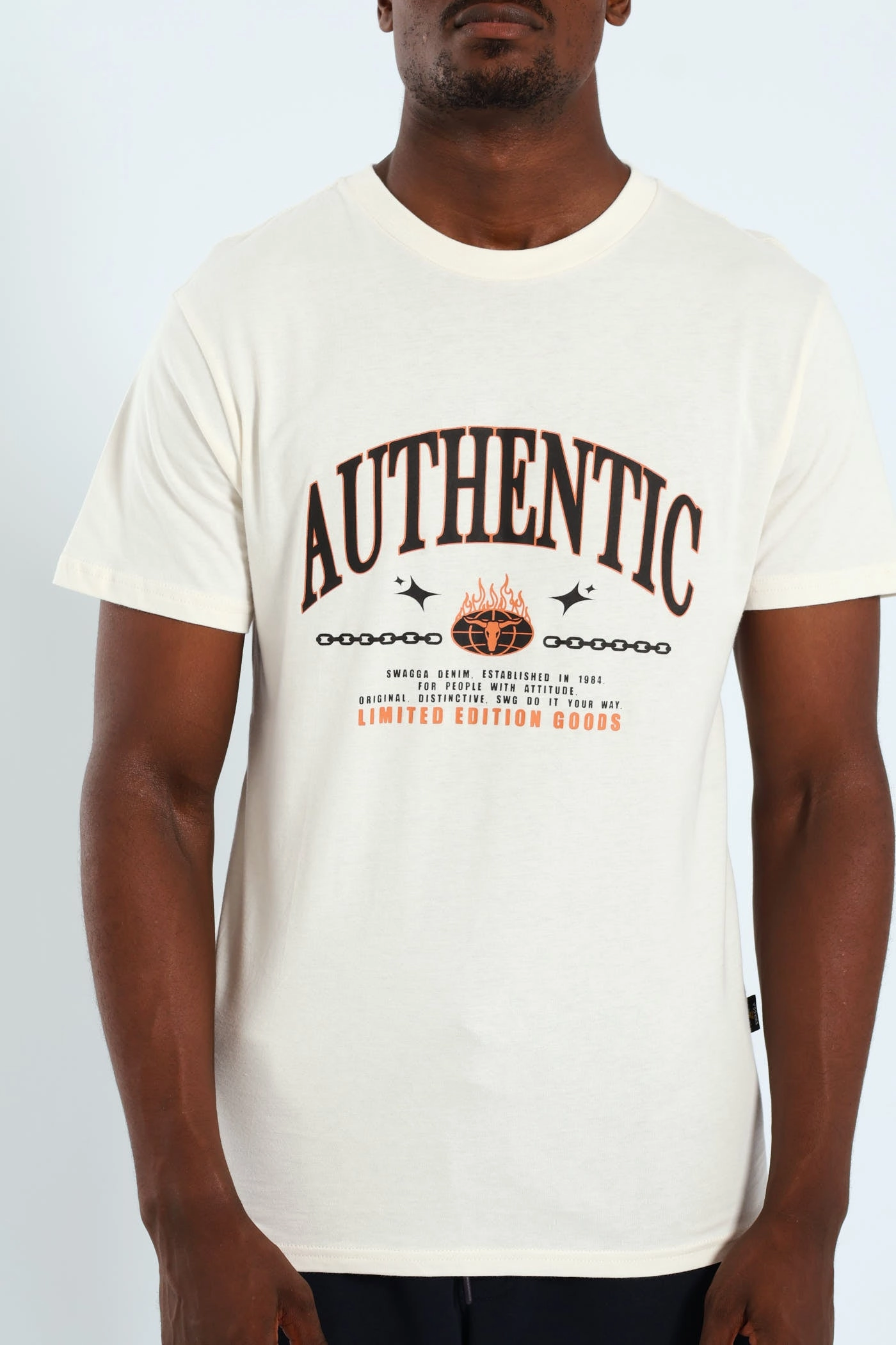 Organic Cotton Construction Casual Layer Look Short Sleeve Basic Print Tee - Cream