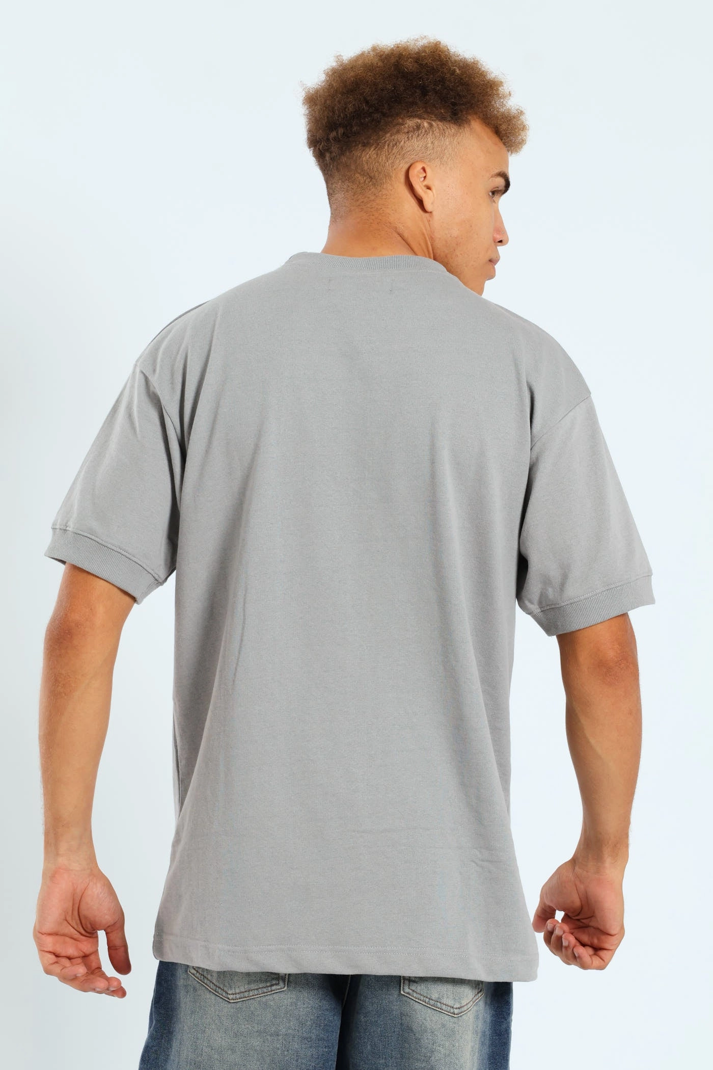 Short Sleeve Cuffed Terry Tee - Light Grey layerable