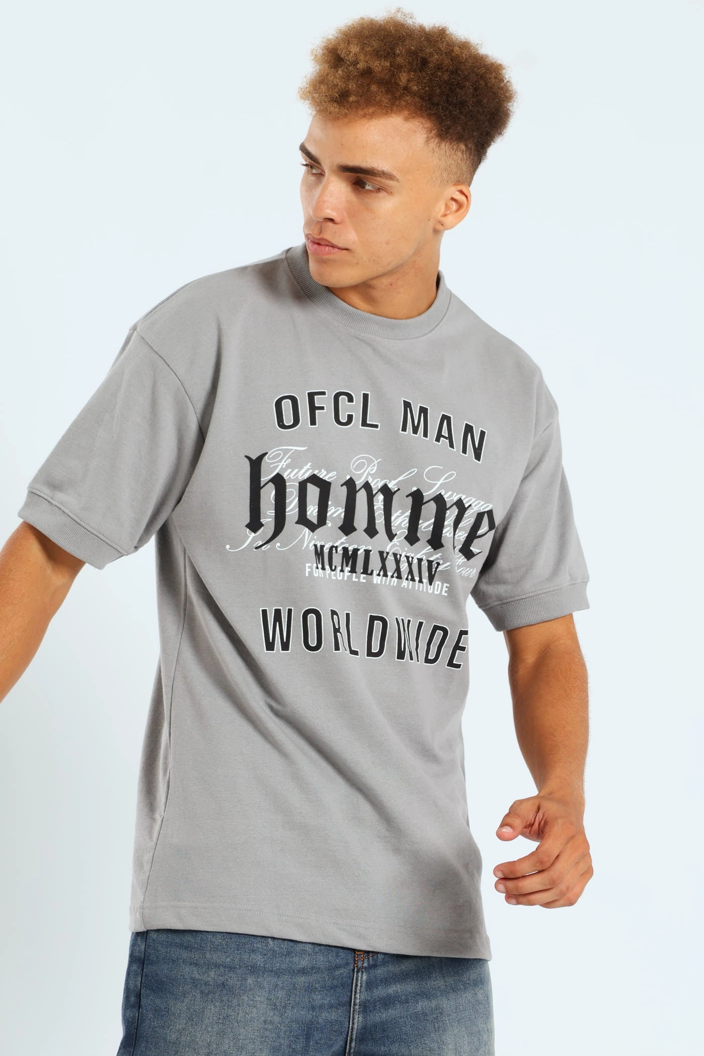 Street Casual Look Weekend Wear Short Sleeve Cuffed Terry Tee - Light Grey