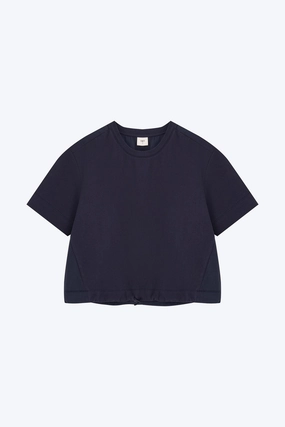 Tubular Knit Structure Essential Layer Short Sleeve Drawcord Tee - Navy