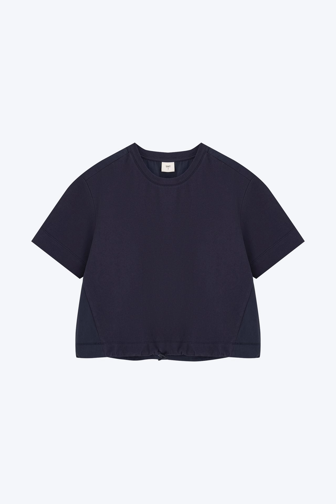 Tubular Knit Structure Essential Layer Short Sleeve Drawcord Tee - Navy