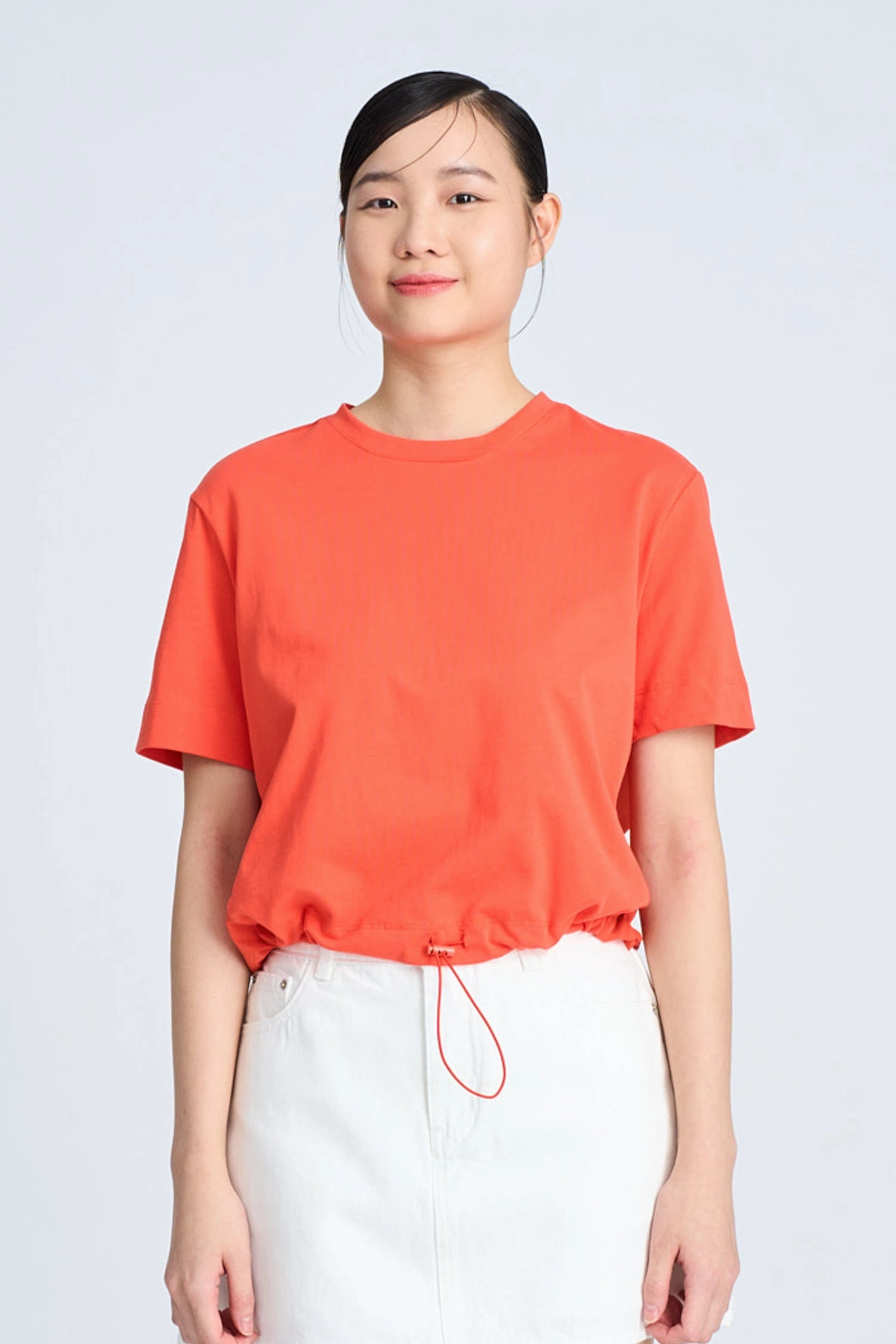 Hypoallergenic fabric Short Sleeve Drawcord Tee - Vermillion