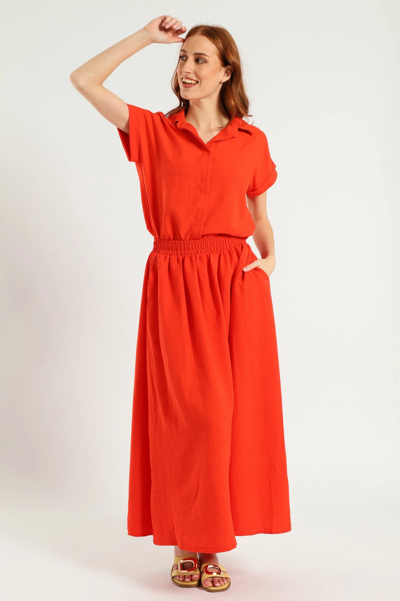 Short Sleeve Easy Wearing Shirt - Vermilion Natural Fiber Blend