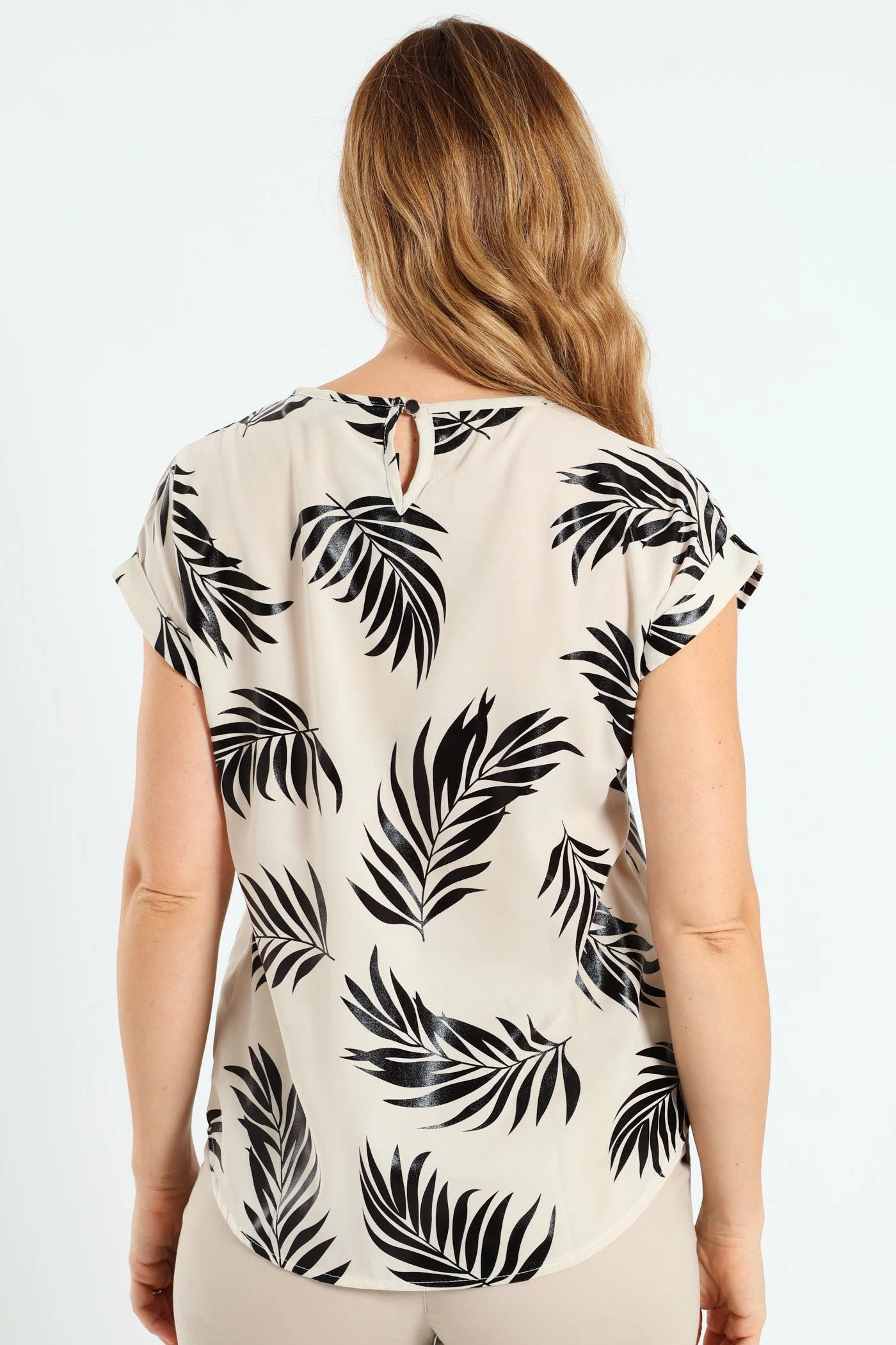 High Neckline Short Sleeve Formal Tee - Black/Cream