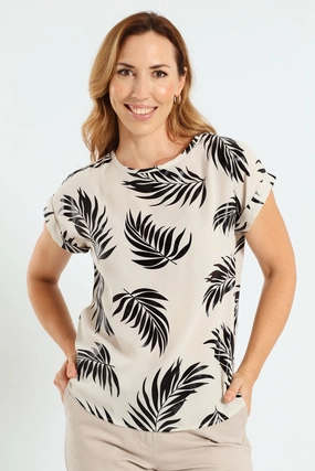 Convertible Sleeve Adaptation Tailored Placket Short Sleeve Formal Tee - Black/Cream