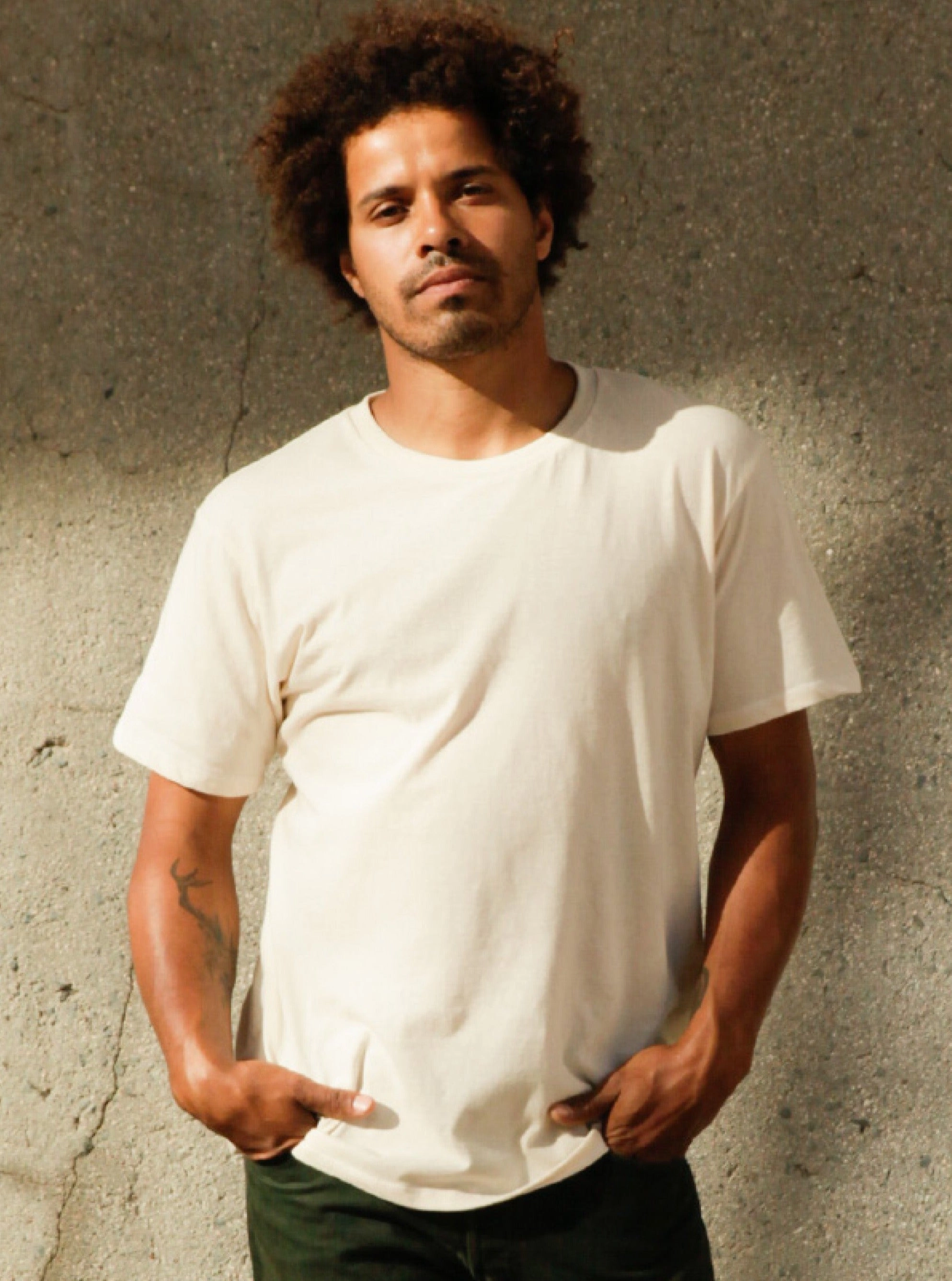 Multi Panel Cut Men's Organic Crew Tee - Natural