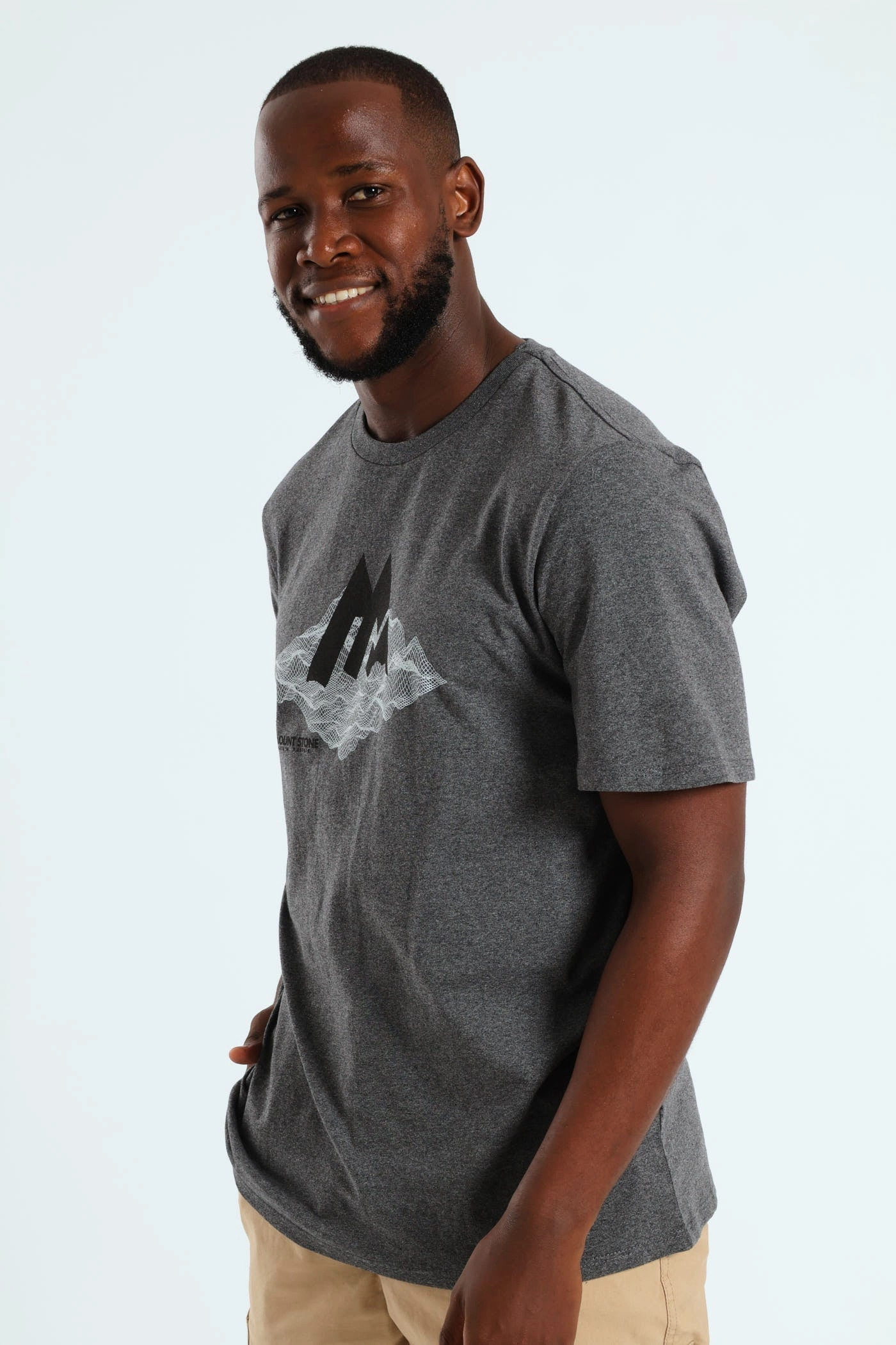 Contour Map Mount Stone Tee - Charcoal Melange Breathable Look Anti Static Treatment