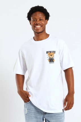 Crime Teddy Front & Back Print Tee - White City Smart Look