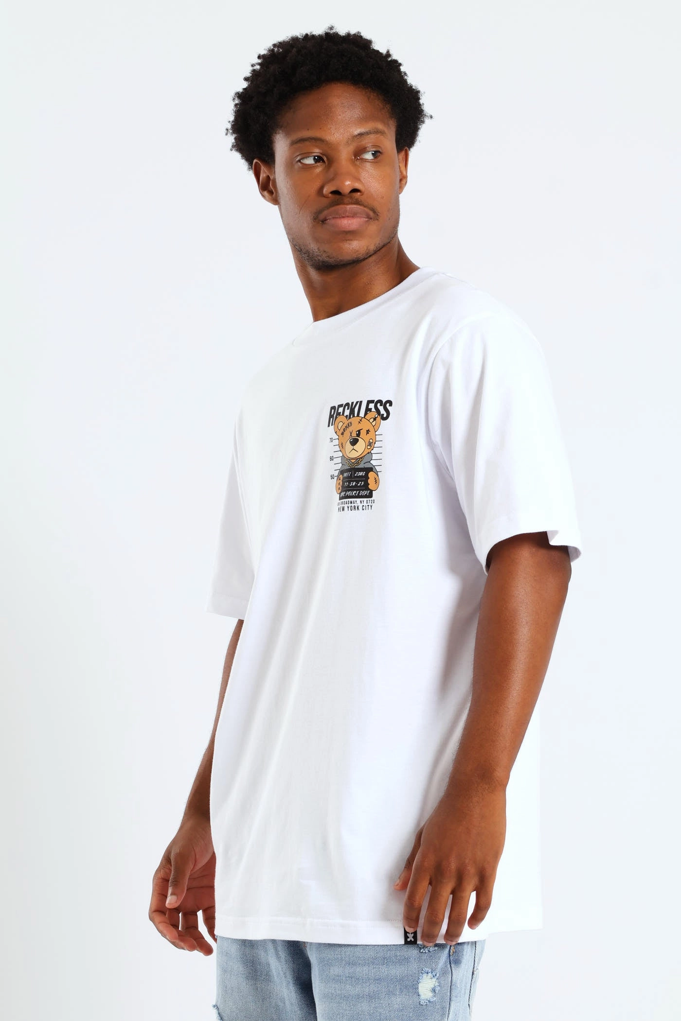 Crime Teddy Front & Back Print Tee - White Luxury clothing Easter