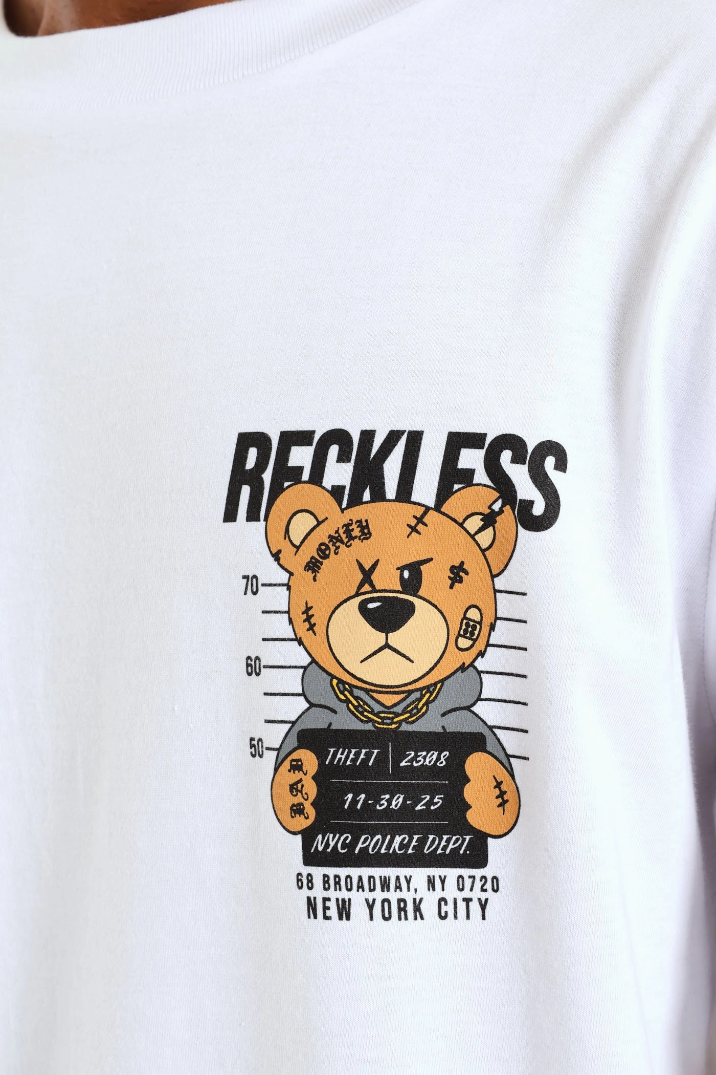 comfortable option Crime Teddy Front & Back Print Tee - White