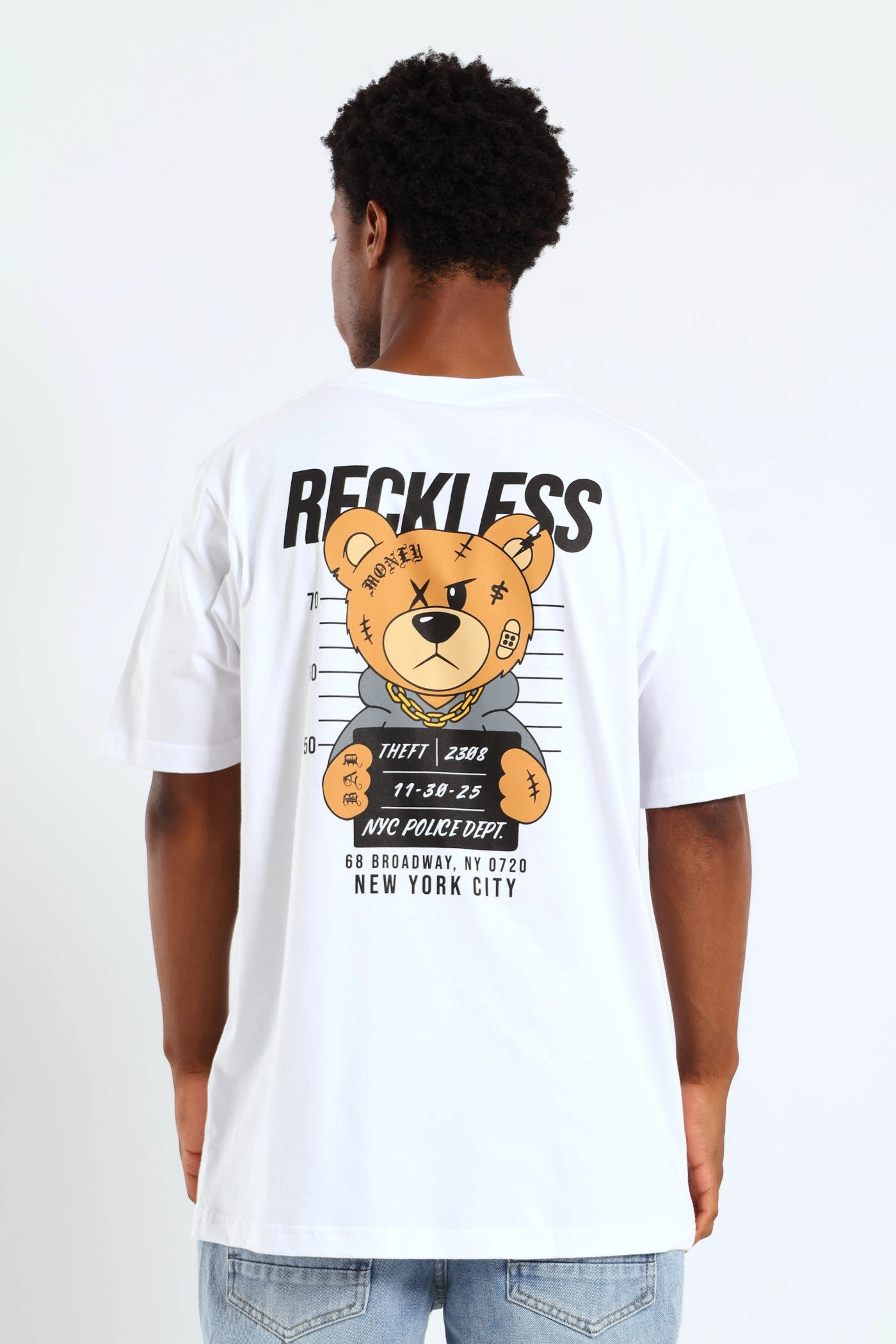 Crime Teddy Front & Back Print Tee - White Comfy Pieces Seasonal Comfort