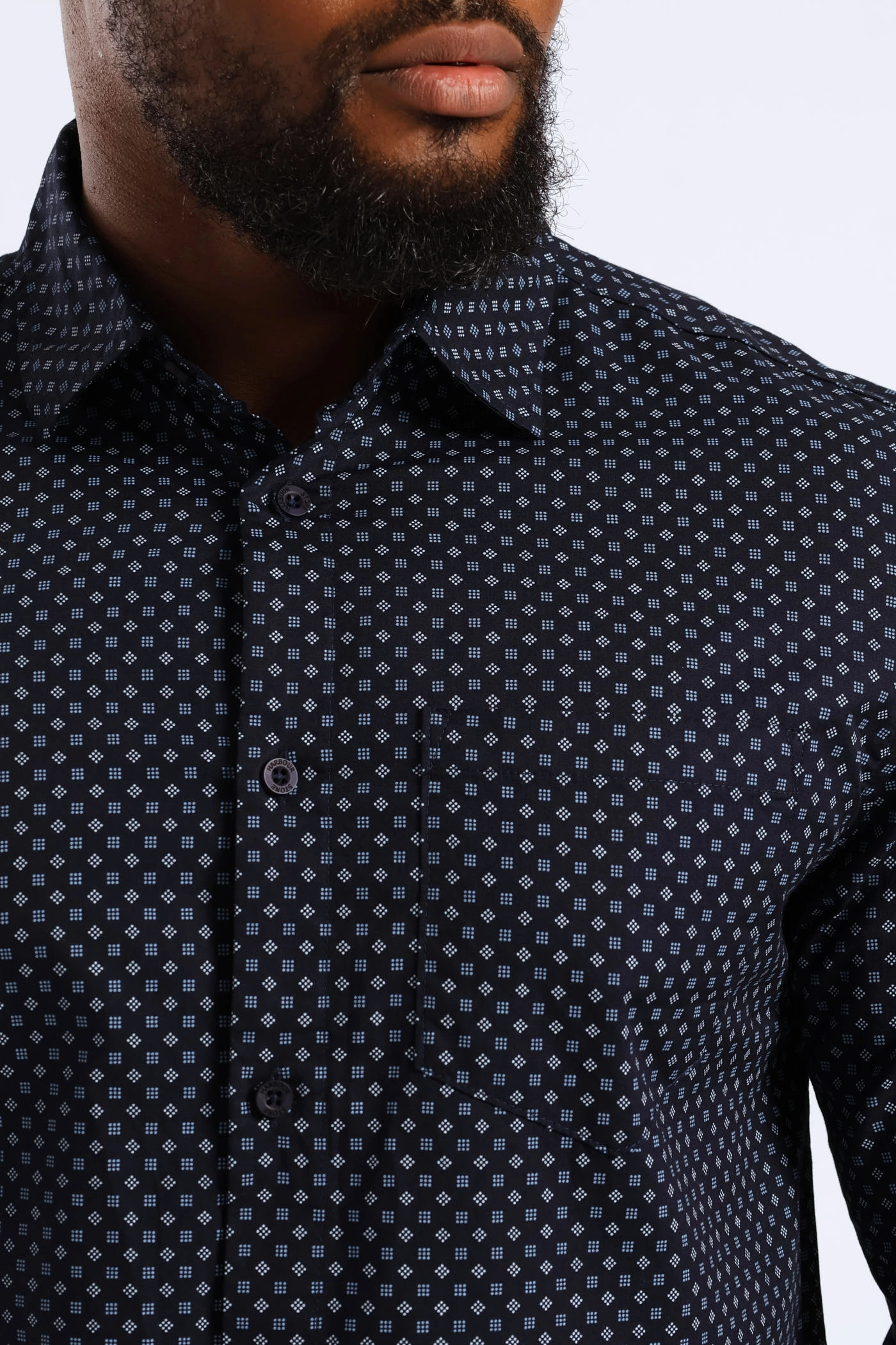 Sleek Silhouette Long Sleeve Cube Print Button Down Shirt - Navy