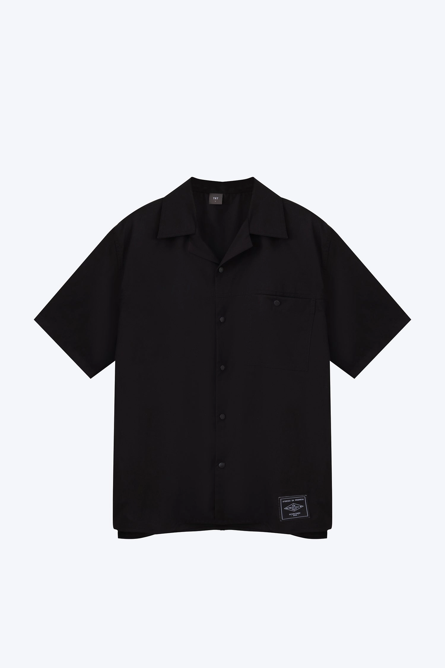 Single Pocket Snap Button Shirt - Black Wrinkle-Free