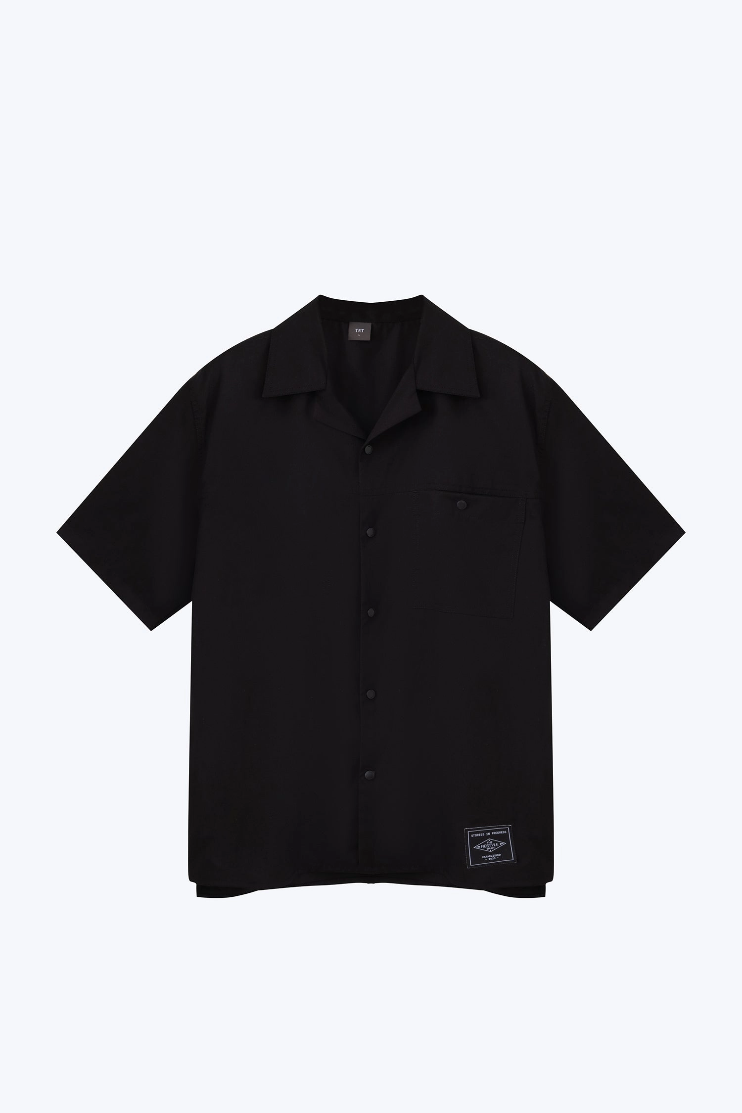 Anti Static Finish Breathable Look Single Pocket Snap Button Shirt - Black