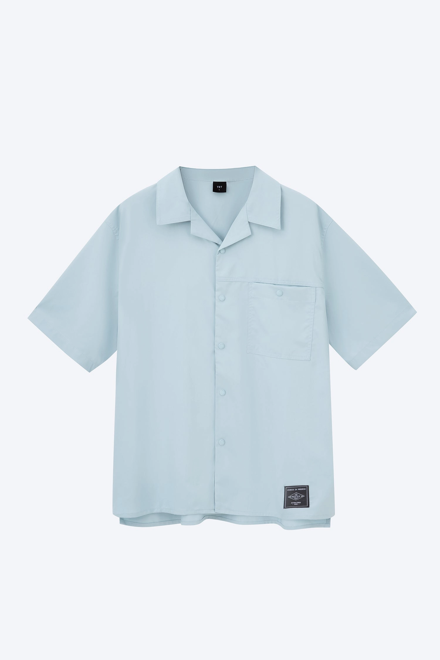 Single Pocket Snap Button Shirt - Dusty Blue Cozy and Fashionable Short sleeved breeziness