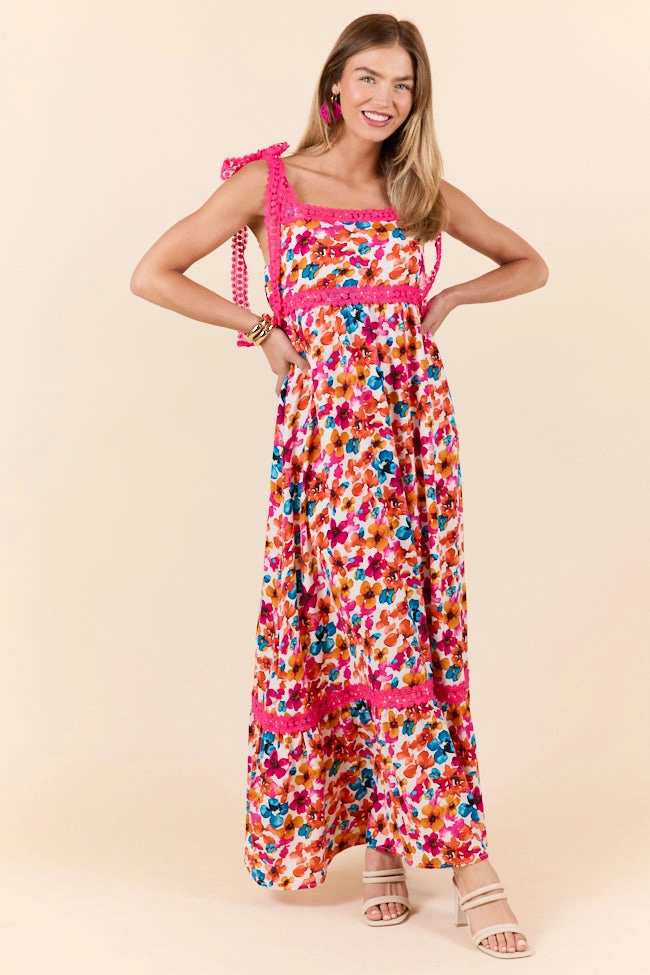 Smooth Edge Come Along With Me Pink Trim Floral Maxi Dress FINAL SALE