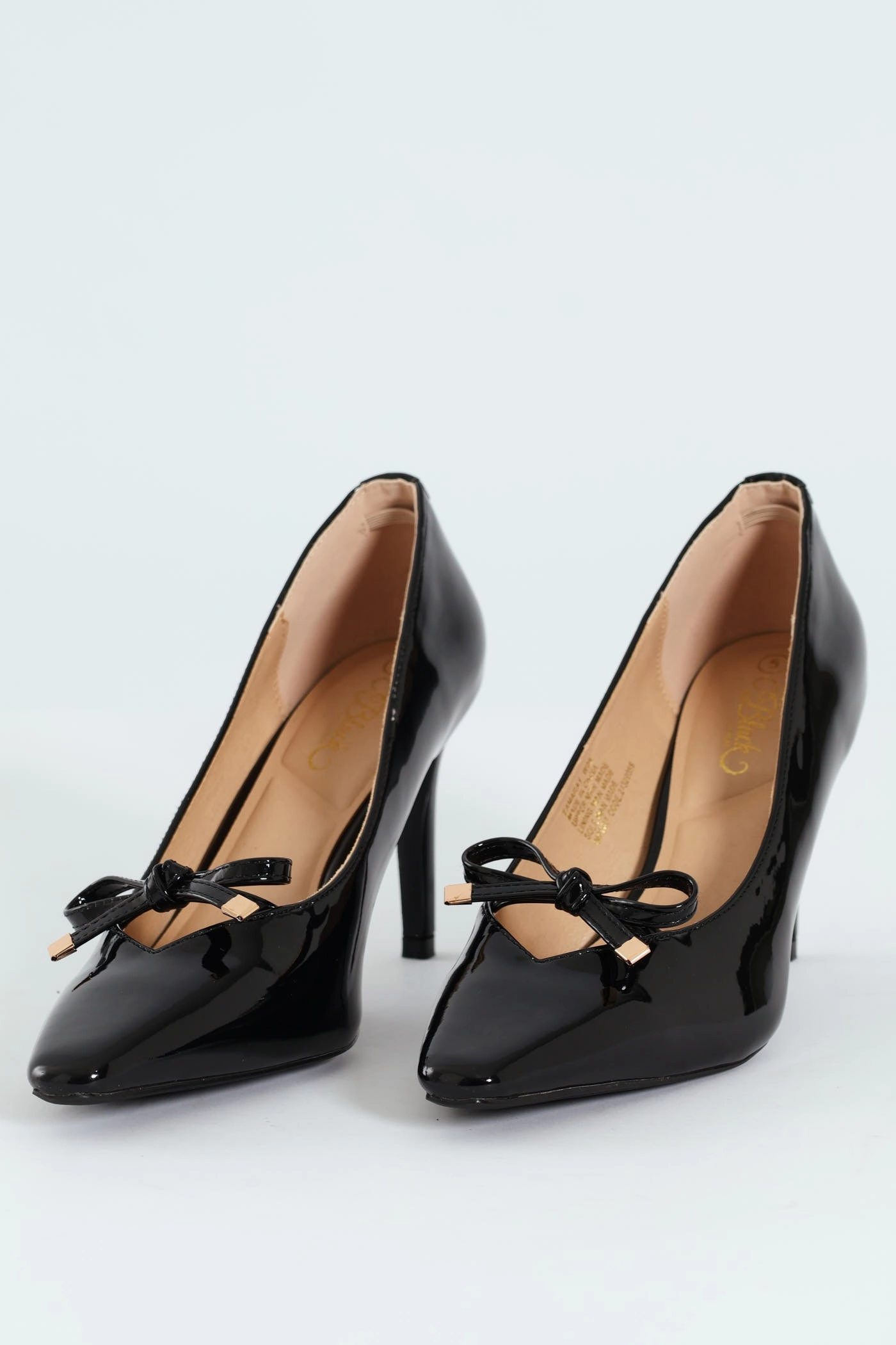 Tamara 1 Pointed Toe Bow Court Stiletto Heel - Black Comfortable Soles Party Ready