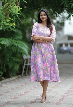 Painterly Petals Lavender Maternity and Feeding Dress Simplistic Mood Sharp Profile