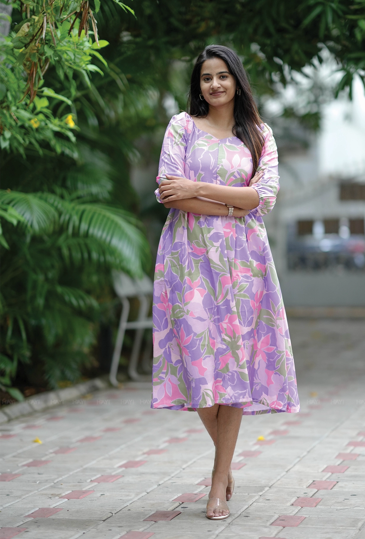 Airy Layer Trendy pick Painterly Petals Lavender Maternity and Feeding Dress