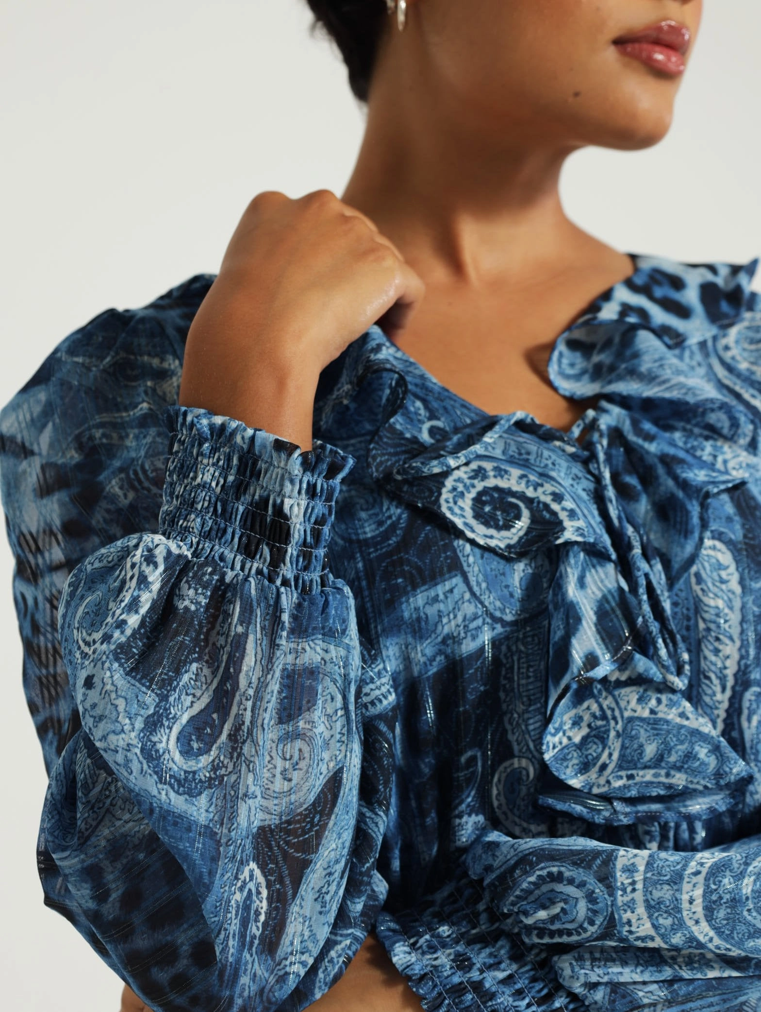 Bright Accent Long Sleeve Lace Up Flared Lucy Dress - Dark Blue