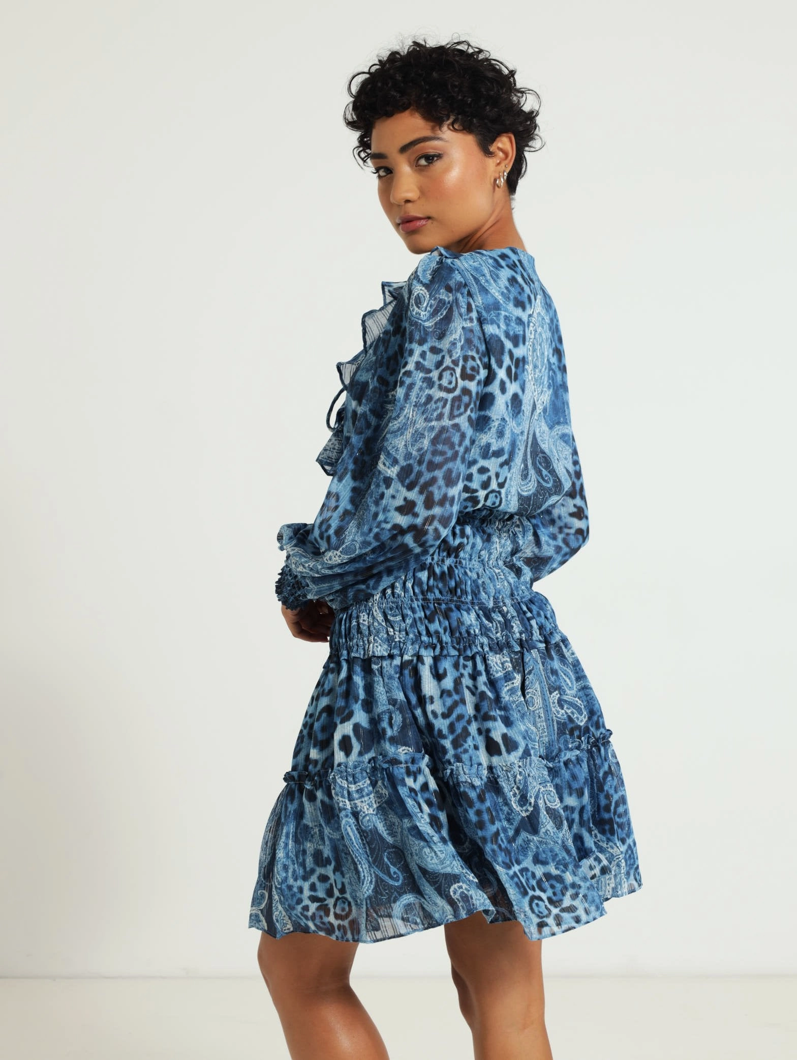 Everyday Comfort SustainableCotton Long Sleeve Lace Up Flared Lucy Dress - Dark Blue