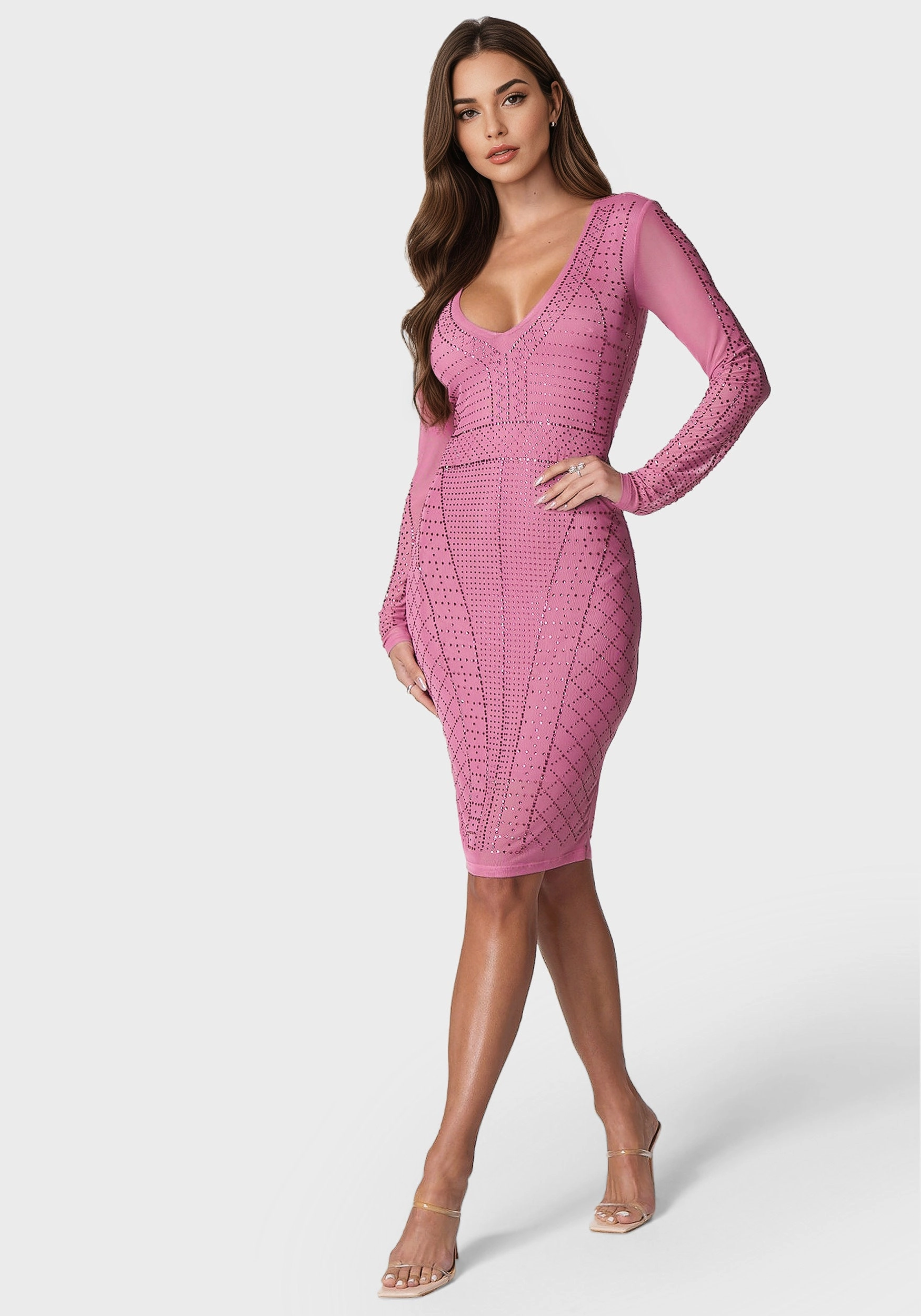 Chic Mom Lounge Mood Crystal Mesh Midi Dress