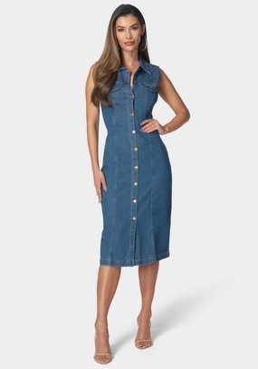 Sleeveless Front Button Denim Dress Trendy Look