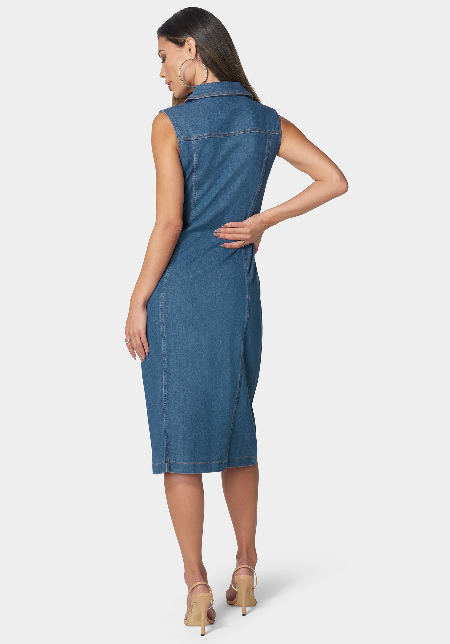 Art Soul Classic Tailoring Sleeveless Front Button Denim Dress
