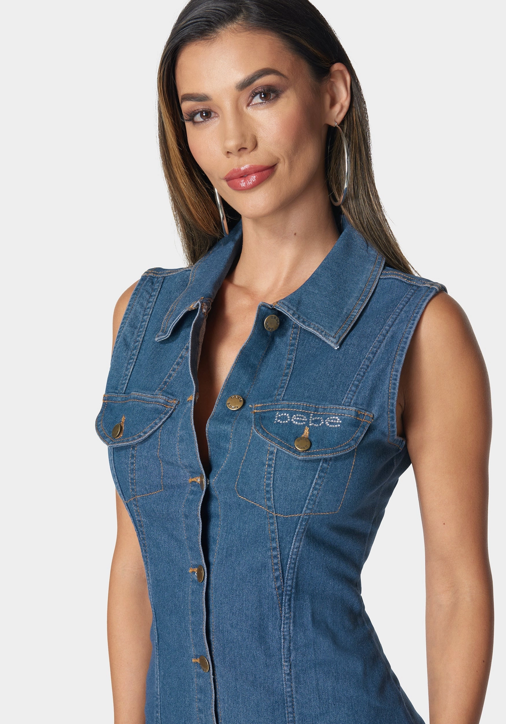 Sleeveless Front Button Denim Dress Modern and Feminine Casual weekend dress