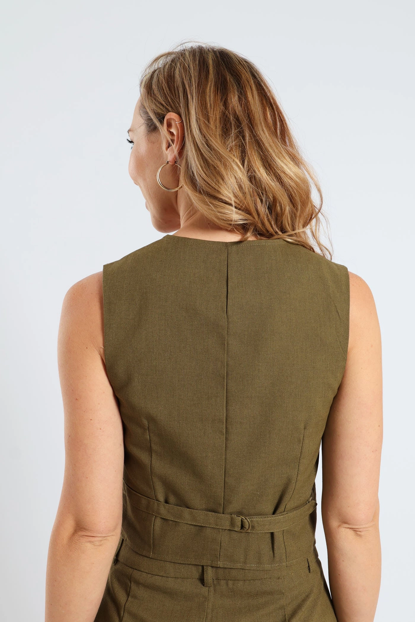 Sleeveless Linen Waistcoat - Burnt Olive Anti Microbial Lining