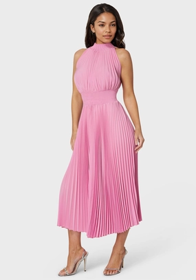 Bright Petal Sleeveless Pleated Dress