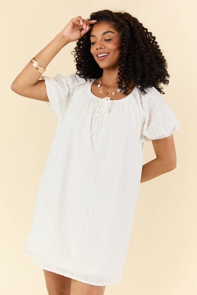 On A Whim White Knit Eyelet Short Sleeve Dress FINAL SALE Bodycon-Fit