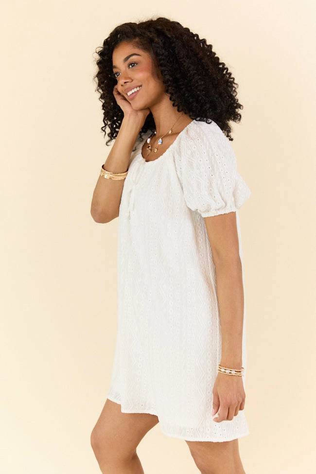 On A Whim White Knit Eyelet Short Sleeve Dress FINAL SALE Cool Movement