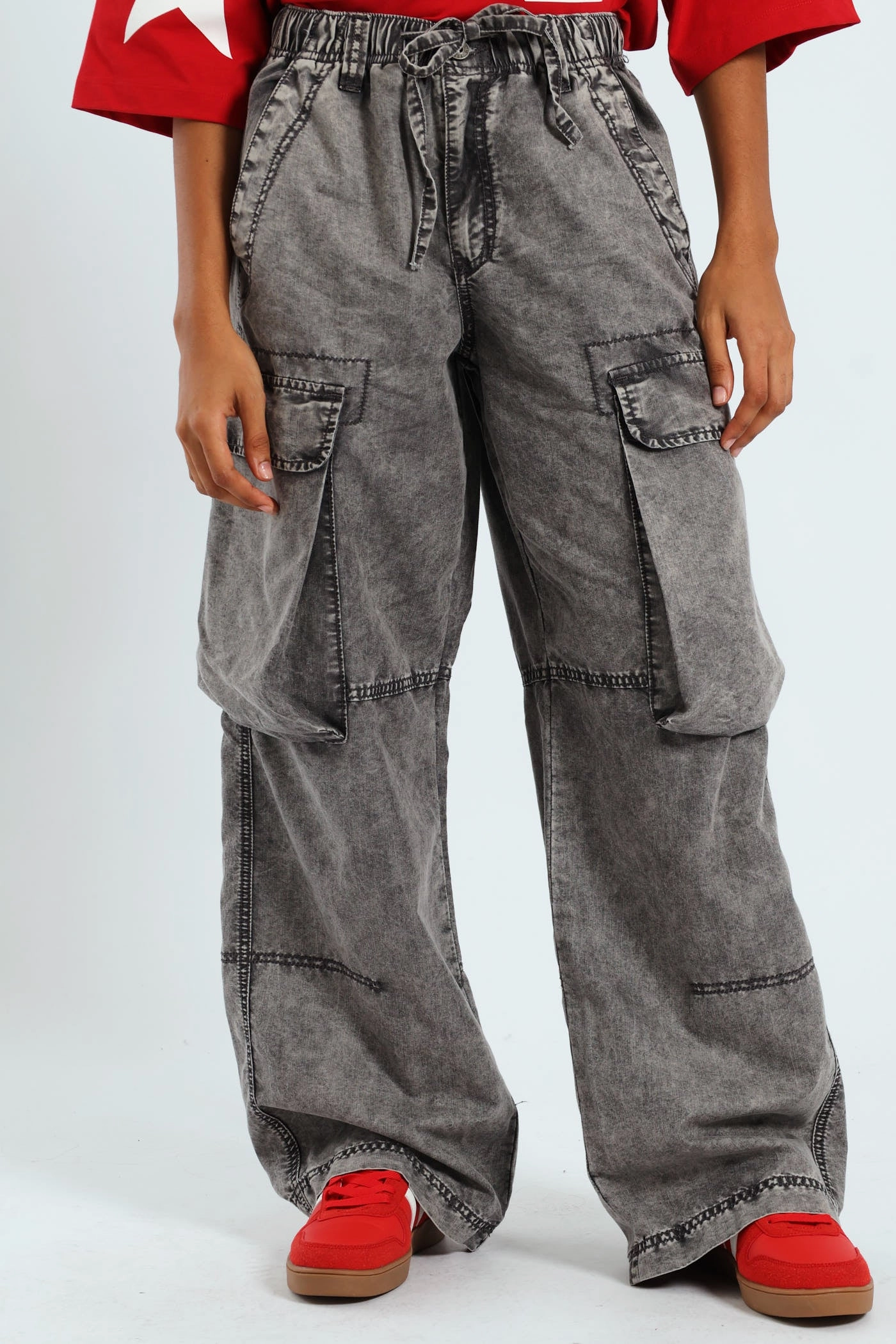 Enzyme Cargo Wide Leg Pants - Grey Fashion Fit