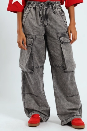 Enzyme Cargo Wide Leg Pants - Grey Fashion Fit