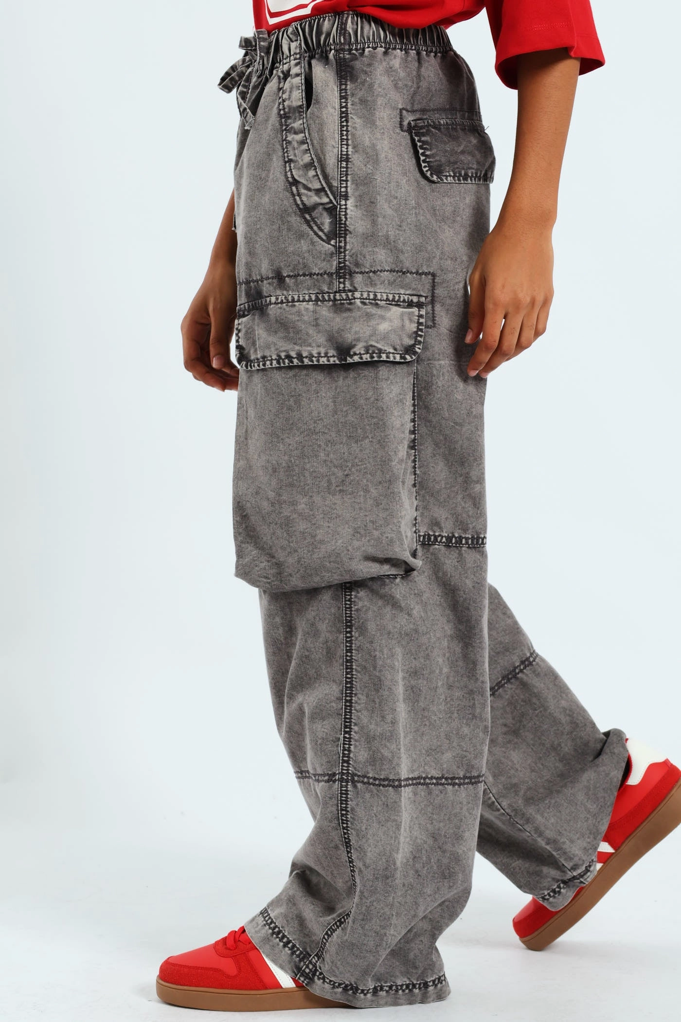 Enzyme Cargo Wide Leg Pants - Grey Wrinkle resistant fabric