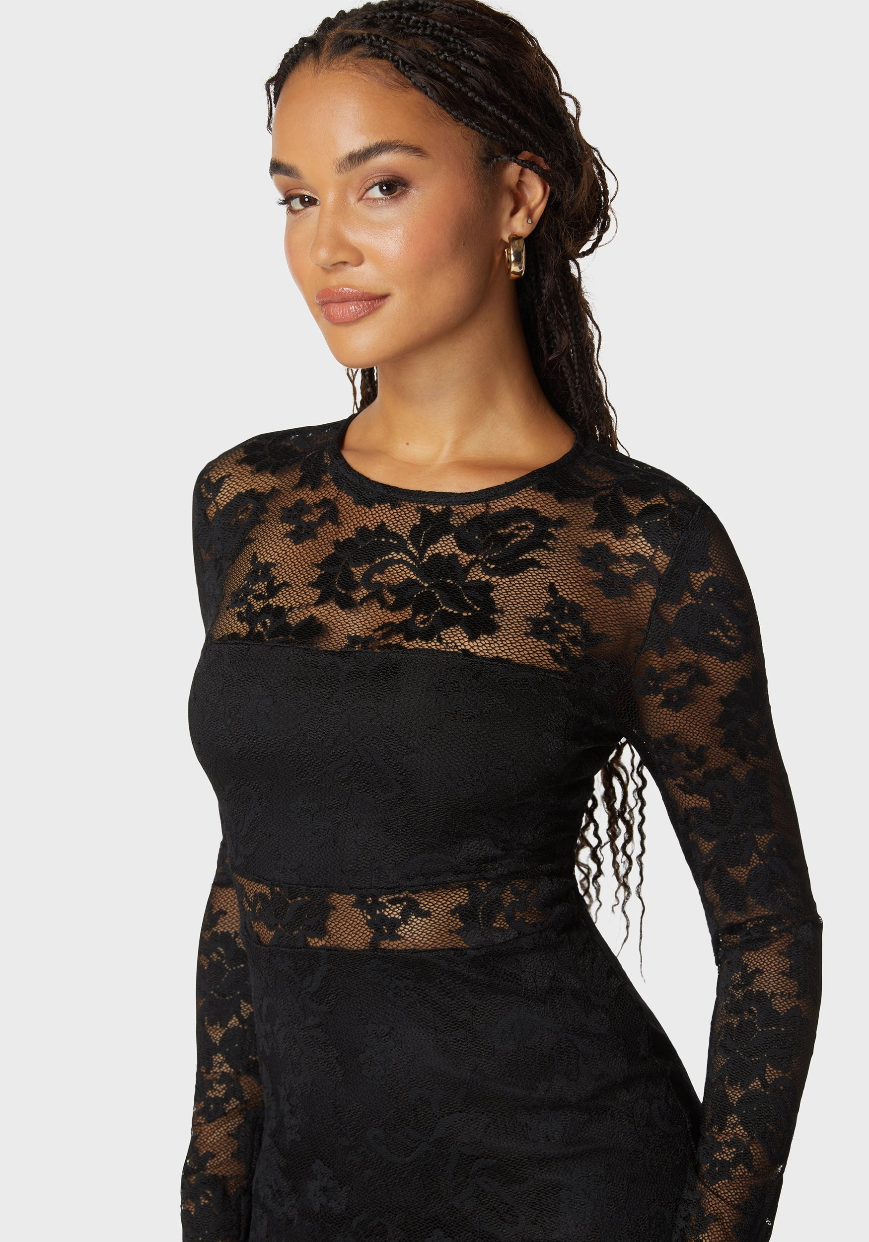 Polished Details Flattering Look Fit Marseille Lace Long Sleeve Illusion Dress