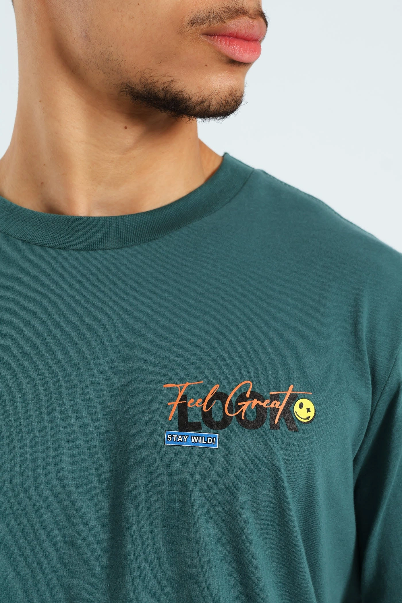 Slogan Front & Back Tee - Forest Green Light and Cozy