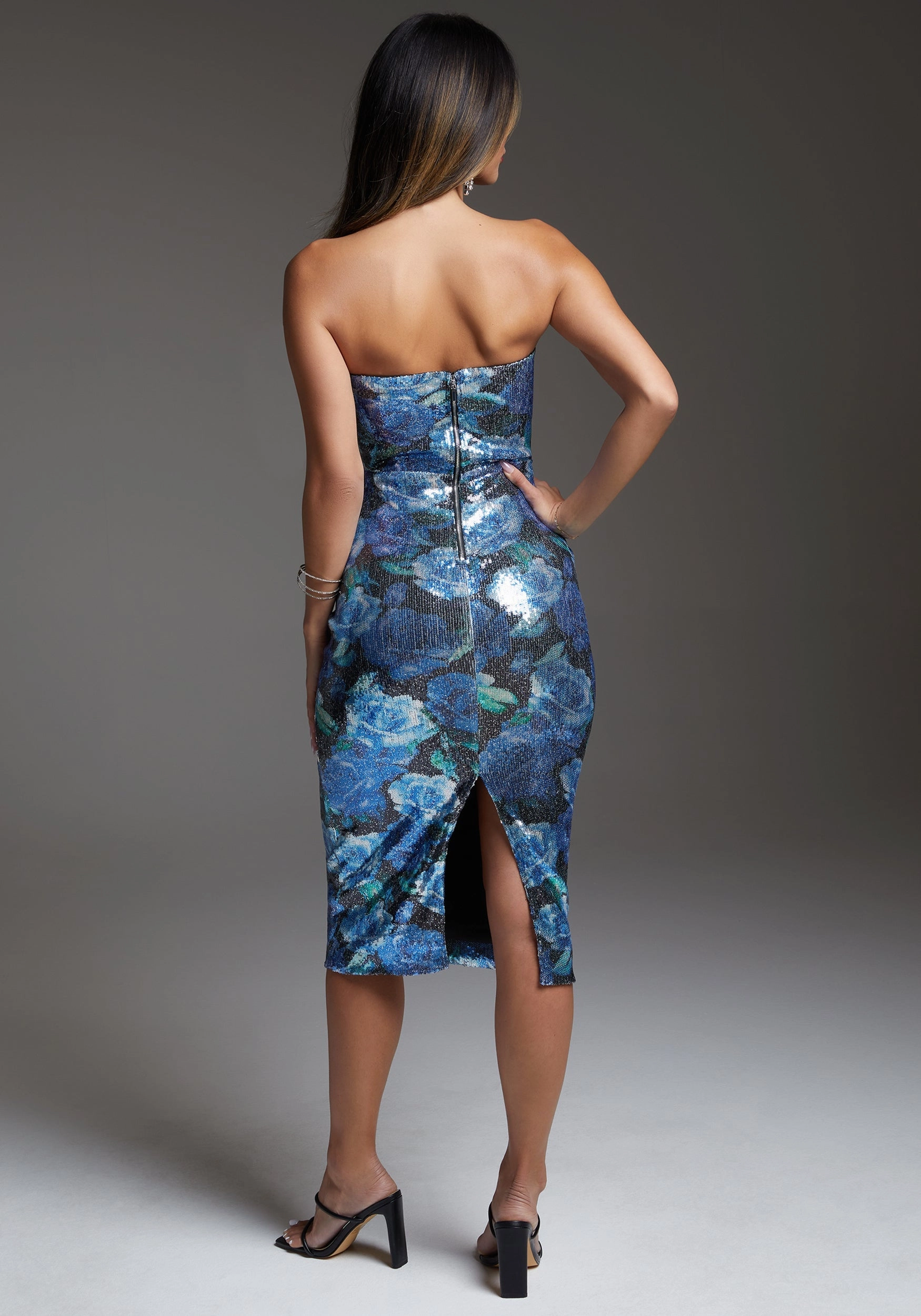 Sequin Strapless Midi Dress Artistic Edge Removable-Straps