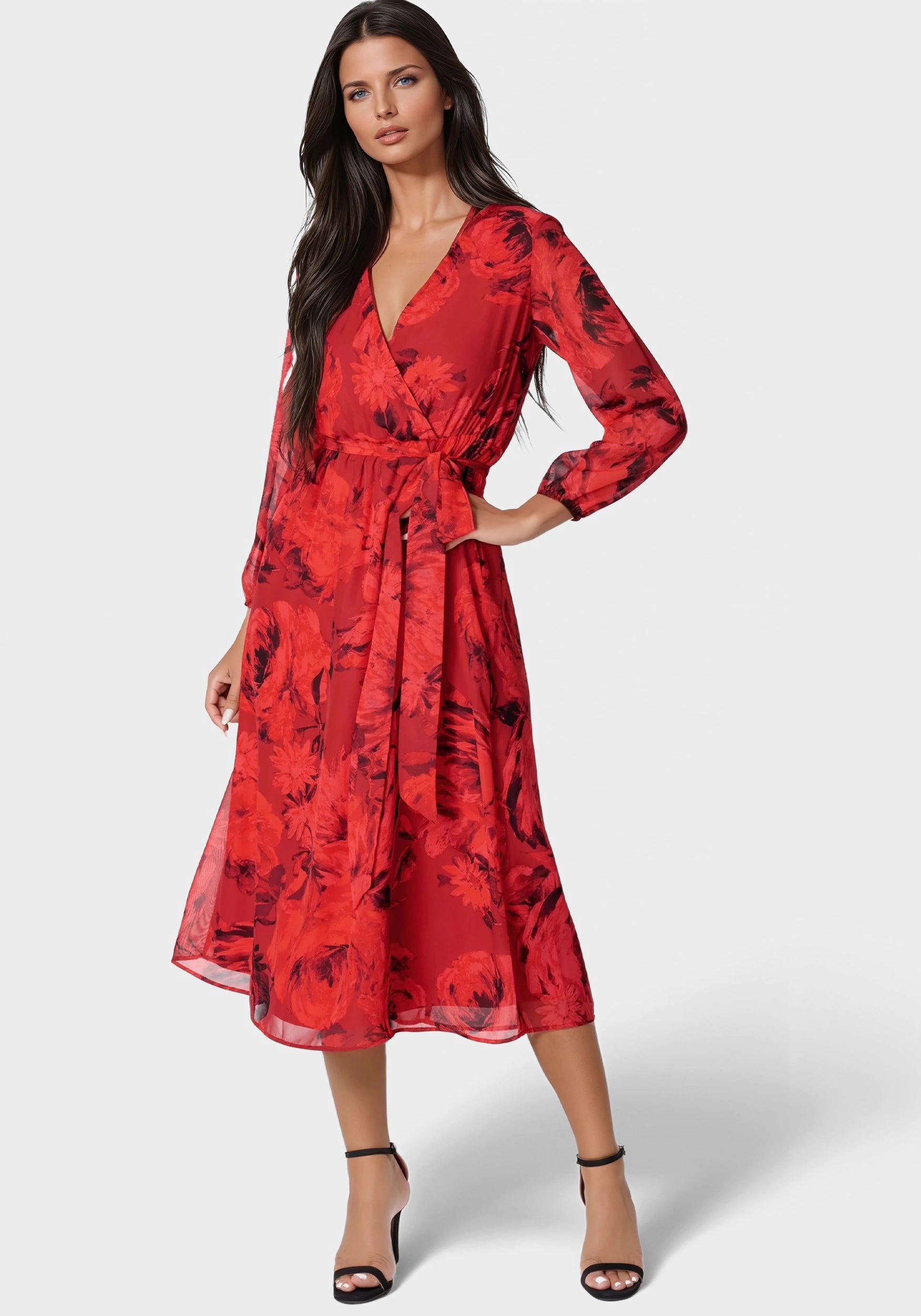 Printed Wrap Midi Dress Mix-And-Match Dreamy Flow
