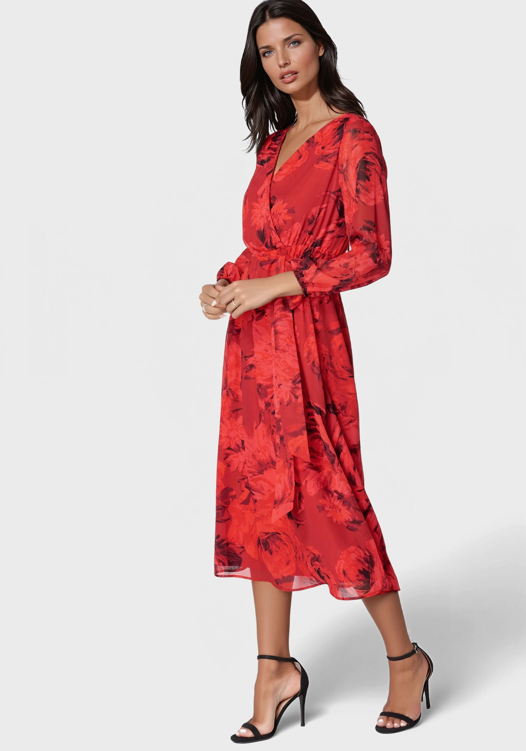 Modern Finish Printed Wrap Midi Dress