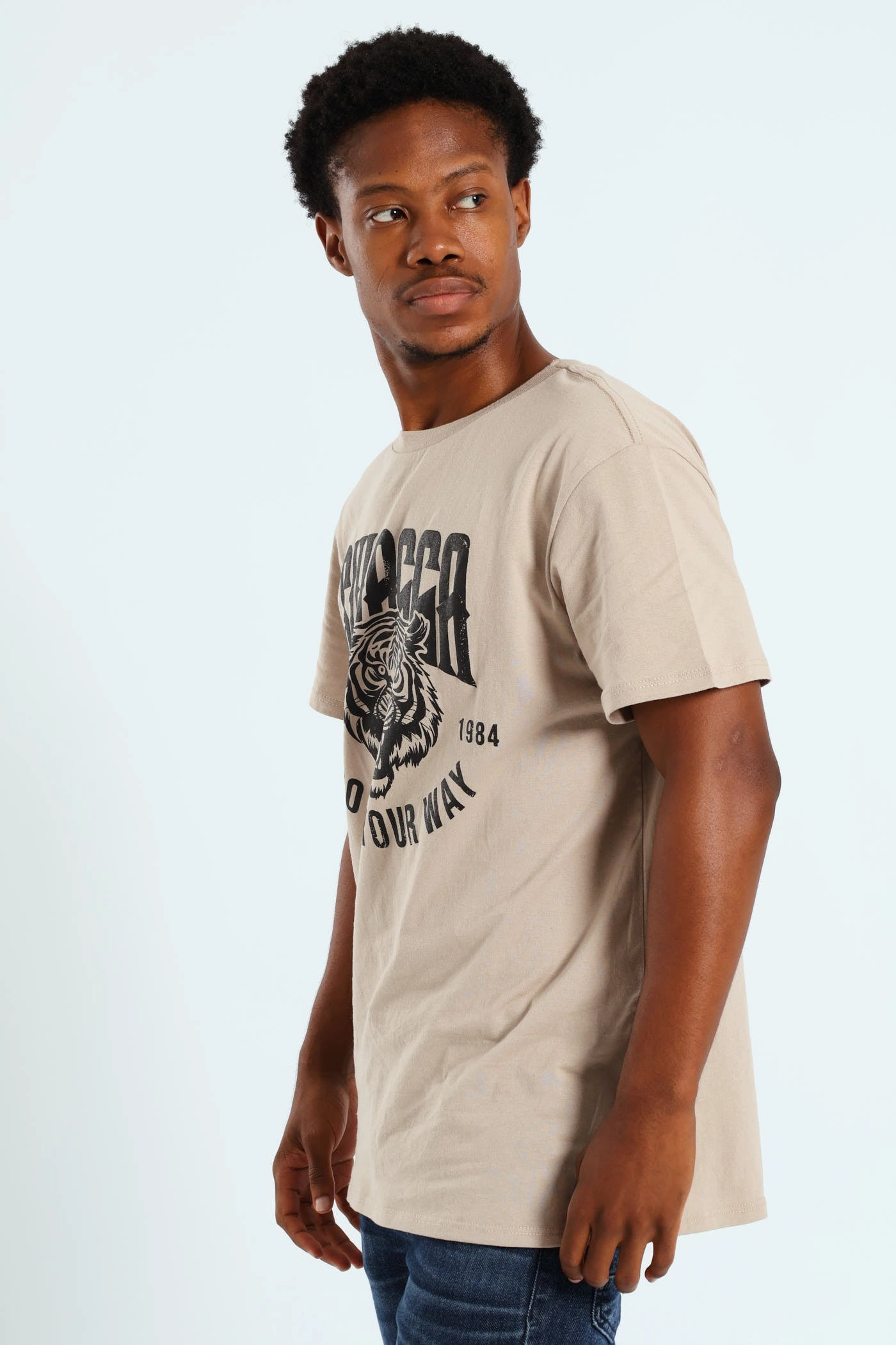 Soft and Stylish Light and Soft Basic Print T-Shirt - Stone