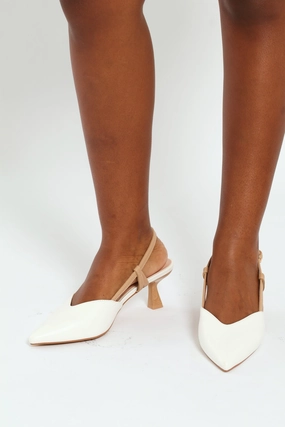Lightweight Sole Wooden Heel Slingback Mule Heel - Off White